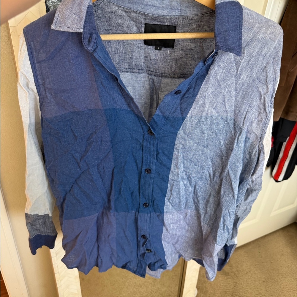 Rails Revolve Patchwork Two-Tone Blue Button-Down… - image 3
